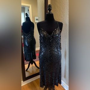 Black Silk Sequined Sleeveless Cocktail Dress by Peter Nygard ~ Size 16
